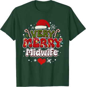 Groovy Christmas Shirt Very Merry Christmas Midwife T-Shirt - T-Shirt | Forest
