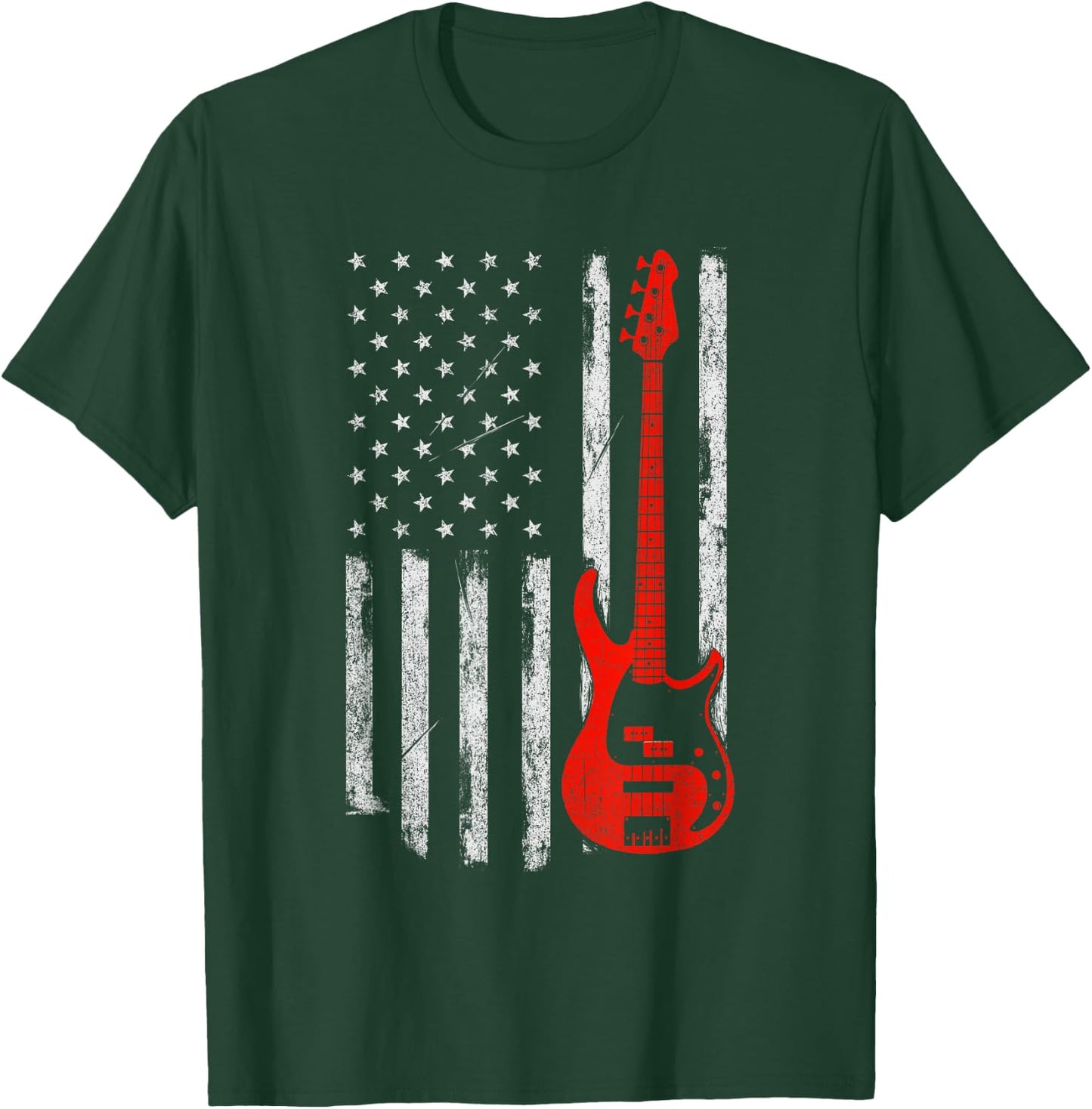 Bassist - USA American Flag Bass Guitar Player Musician T-Shirt - T-Shirt | Forest