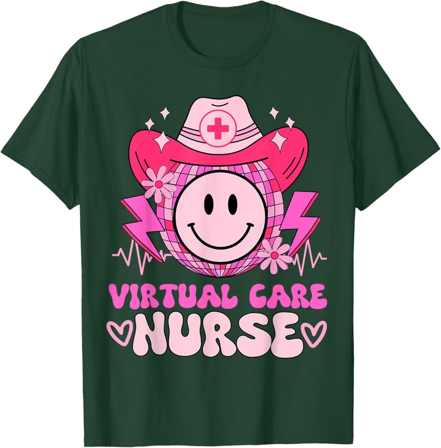 Cute medical retro stethoscope RN country virtual care nurse T-Shirt - T-Shirt | Forest