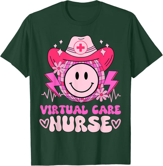 Cute medical retro stethoscope RN country virtual care nurse T-Shirt - T-Shirt | Forest
