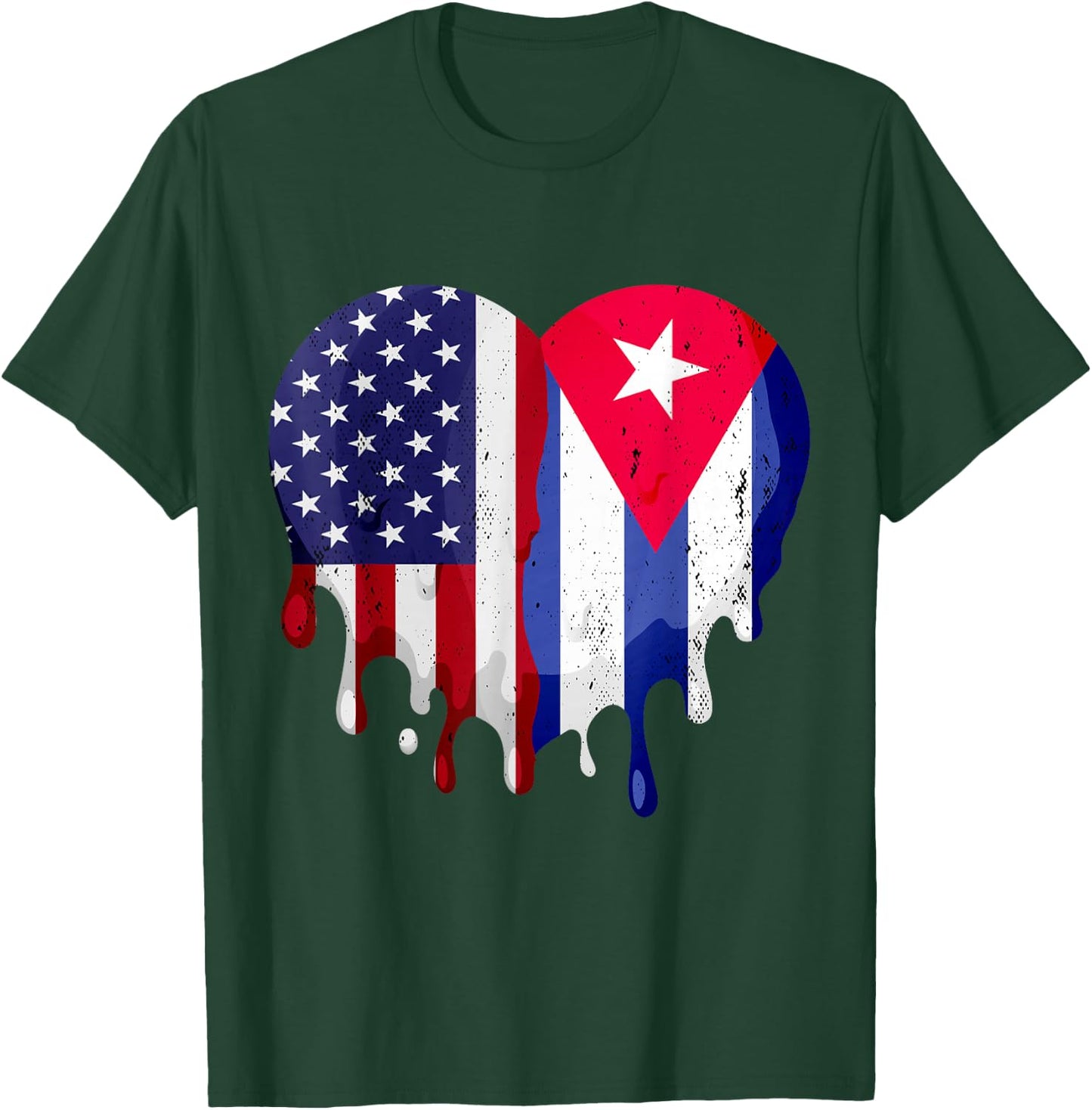 American Cuban Hispanic Heritage Month Cuba Flag Heart T-Shirt - T-Shirt | Forest