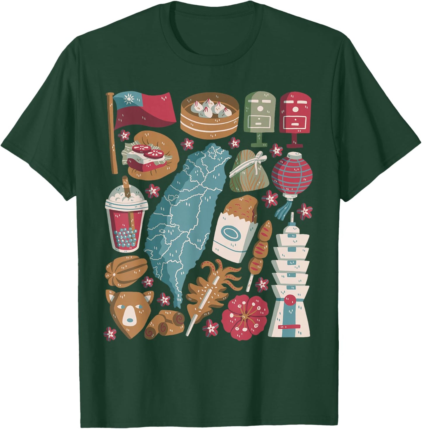 Taiwan Doodles Taipei Asia Bubble Tea Gua Bao T-Shirt - T-Shirt | Forest