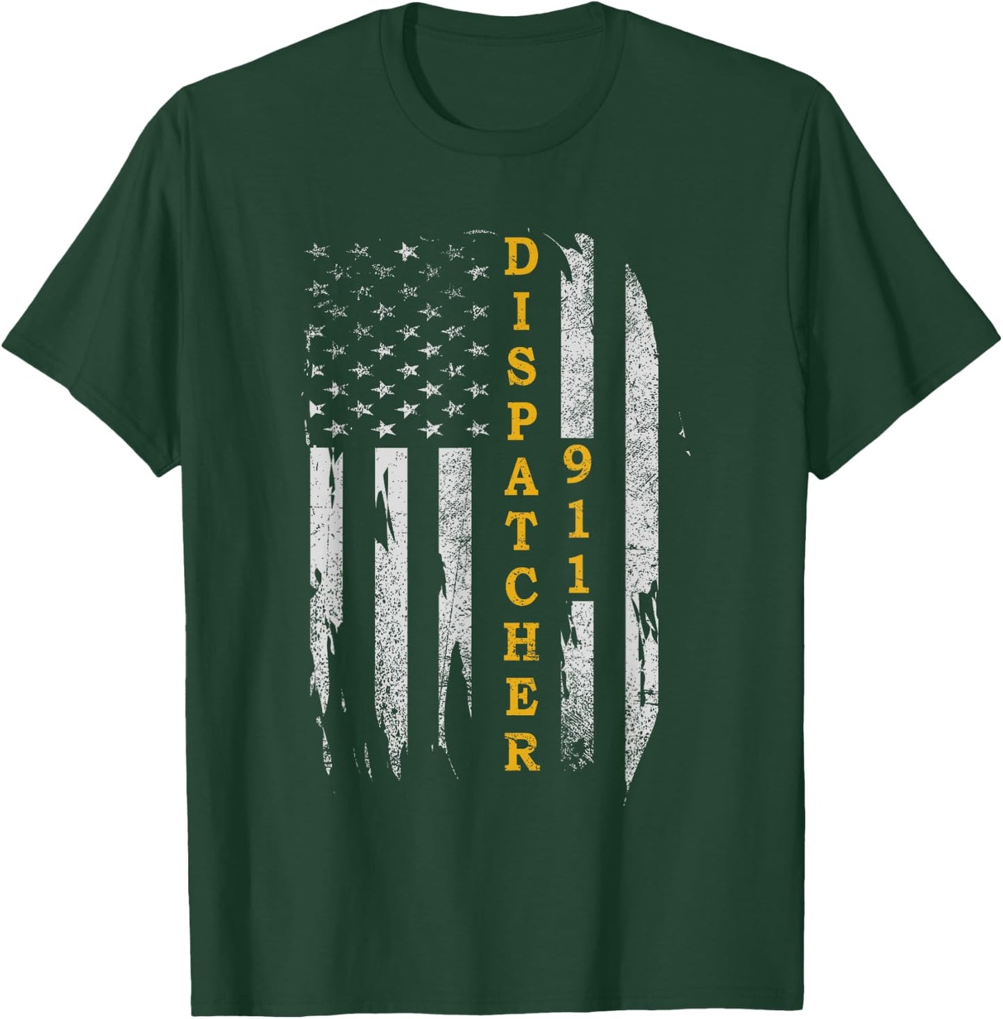 Thin Gold Line Flag American USA Patriotic 911 Dispatcher T-Shirt - T-Shirt | Forest