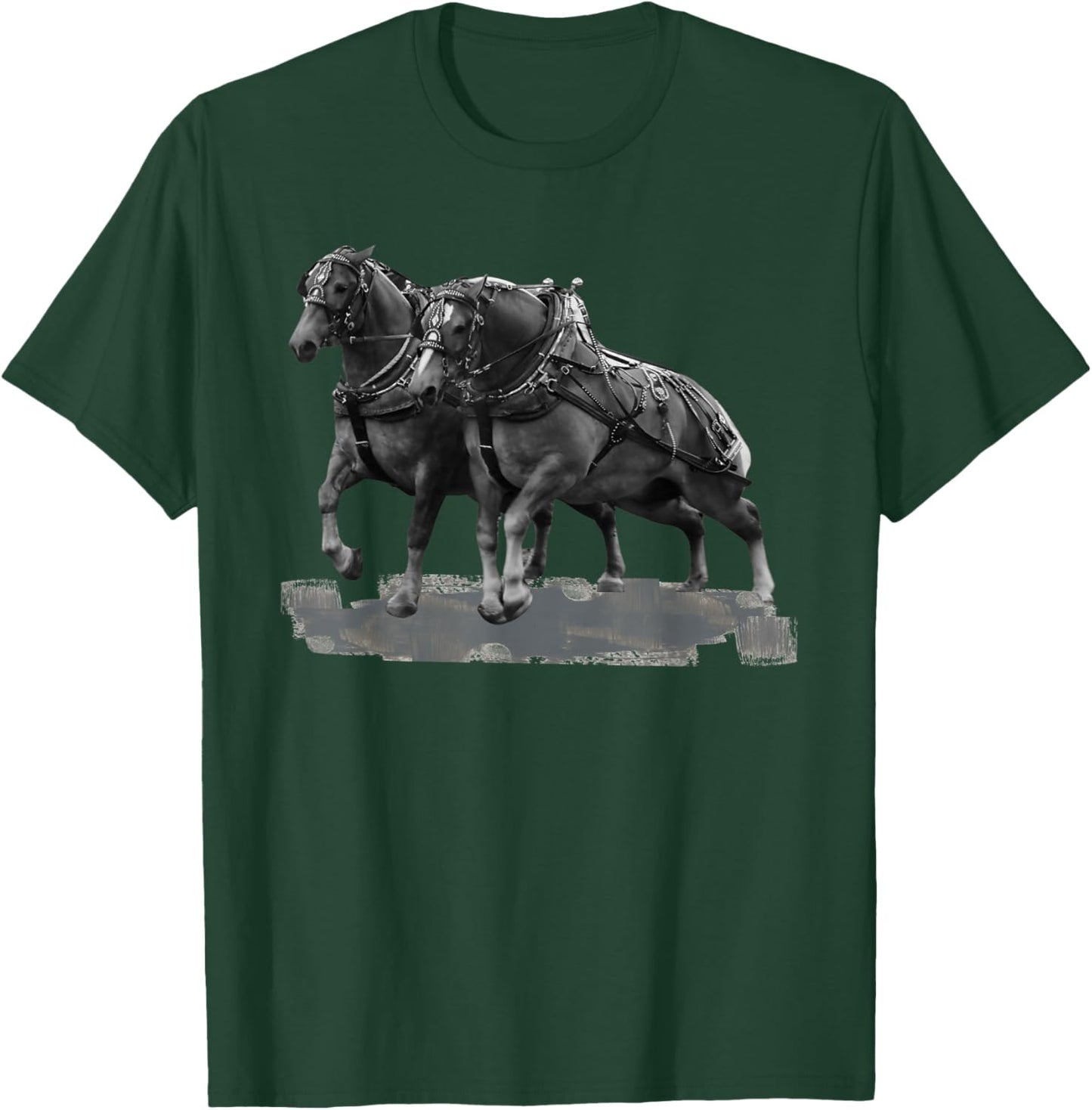 Draft Horse Pulling: Belgians Mid-Pull T-Shirt - T-Shirt | Forest