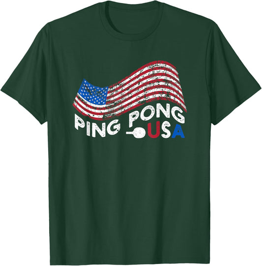 Ping Pong USA Table Tennis American Flag Patriotic Sports T-Shirt - T-Shirt | Forest