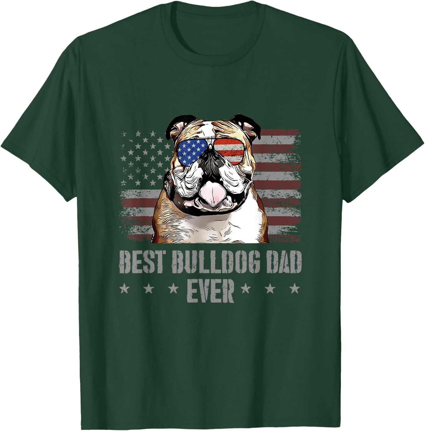 Bulldog Best Dog Dad Ever Retro USA American Flag T-Shirt - T-Shirt | Forest