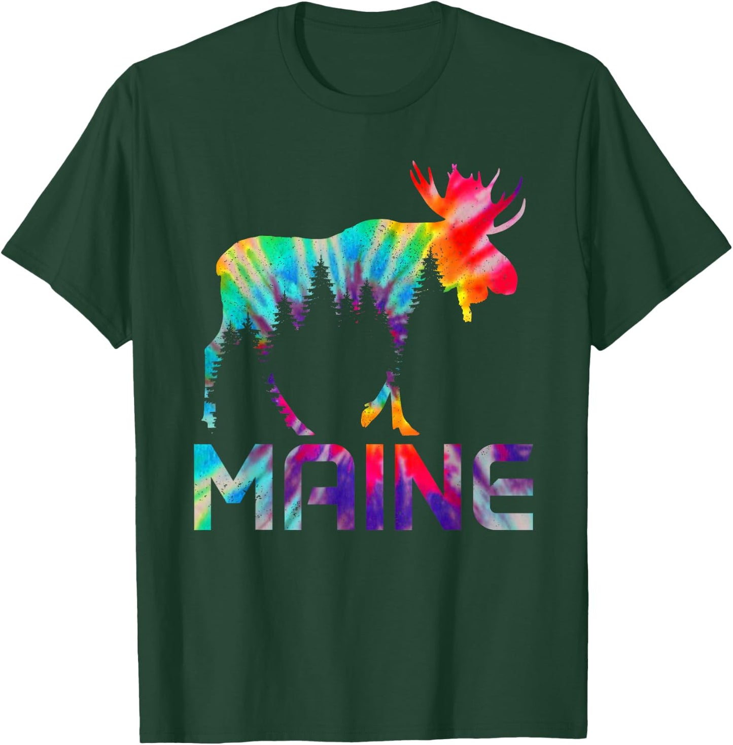 Maine Vintage Tie Dye Souvenir Elk T-Shirt - T-Shirt | Forest