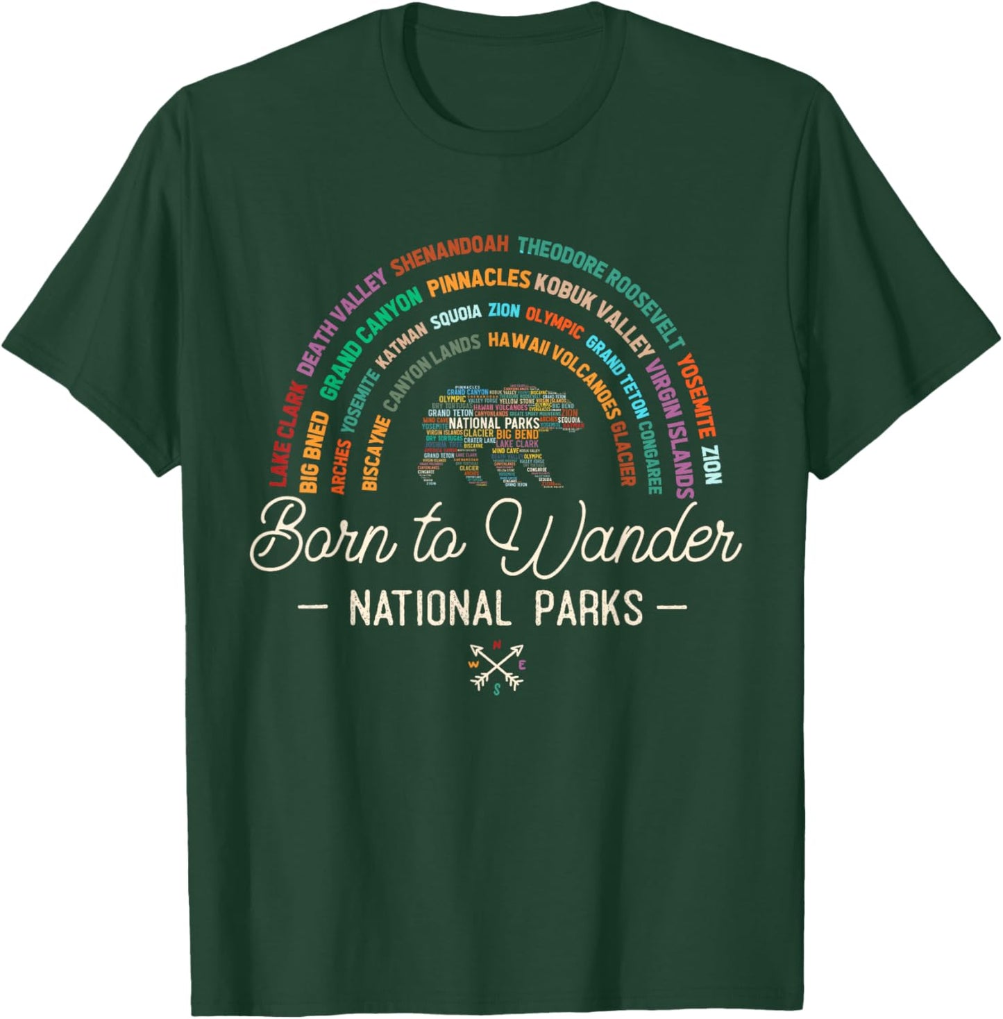 National Parks USA - Bear - Born To Wander National Parks T-Shirt - T-Shirt | Forest