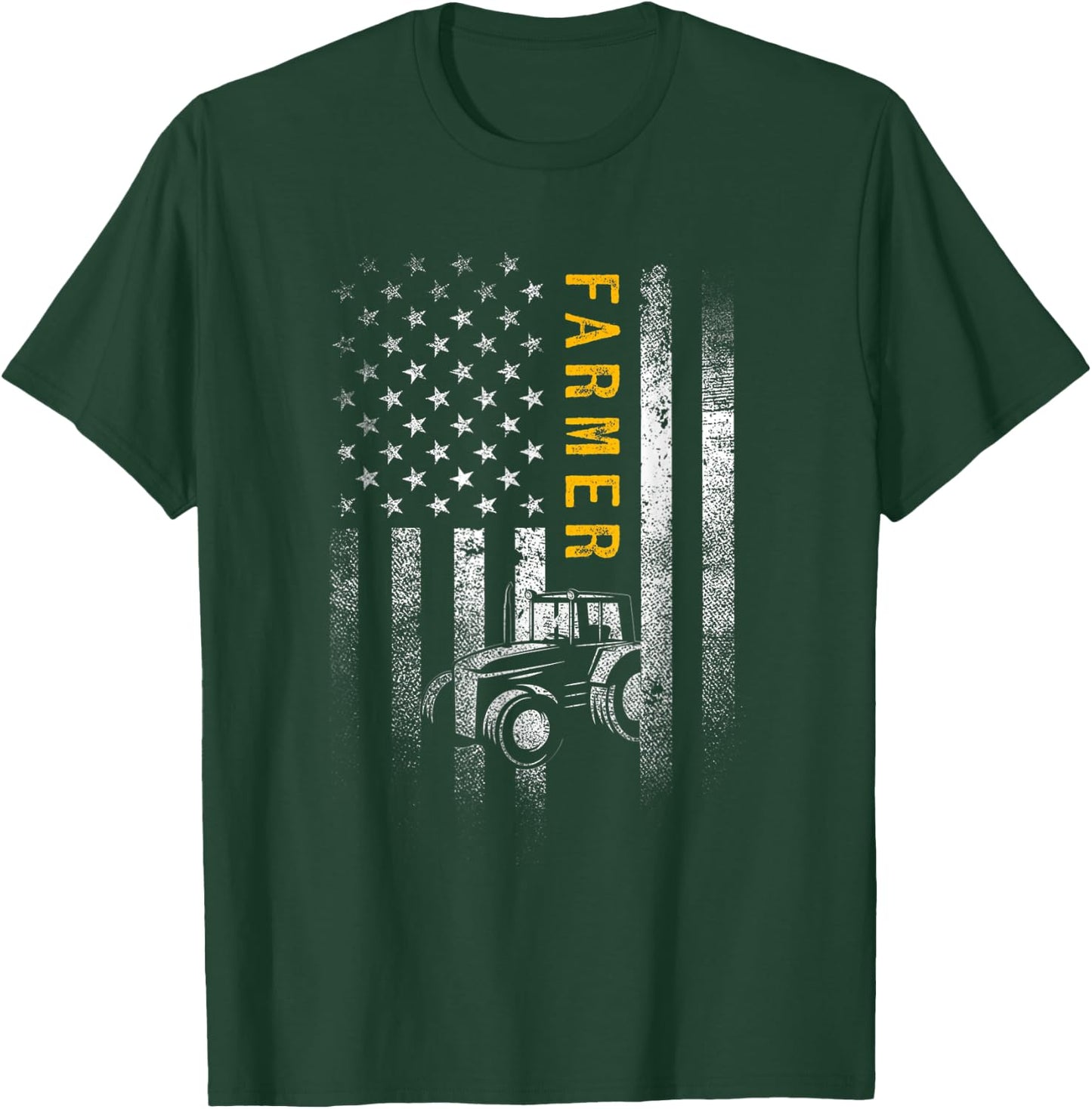Tractor American USA Flag Funny Farmer Rancher Gifts Farming Women Men T-Shirt - T-Shirt | Forest