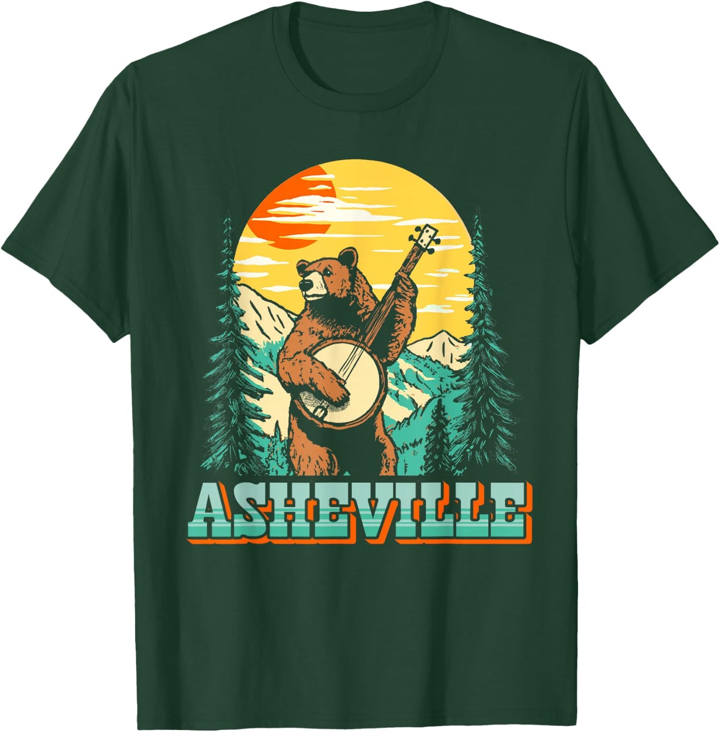 Asheville North Carolina Banjo Bear Vintage Nature T-Shirt - T-Shirt | Forest