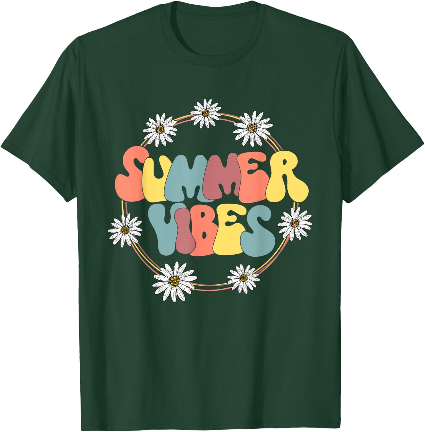 Retro Groovy Summer Vibes Sunflower Hello Summer Vacation T-Shirt - T-Shirt | Forest