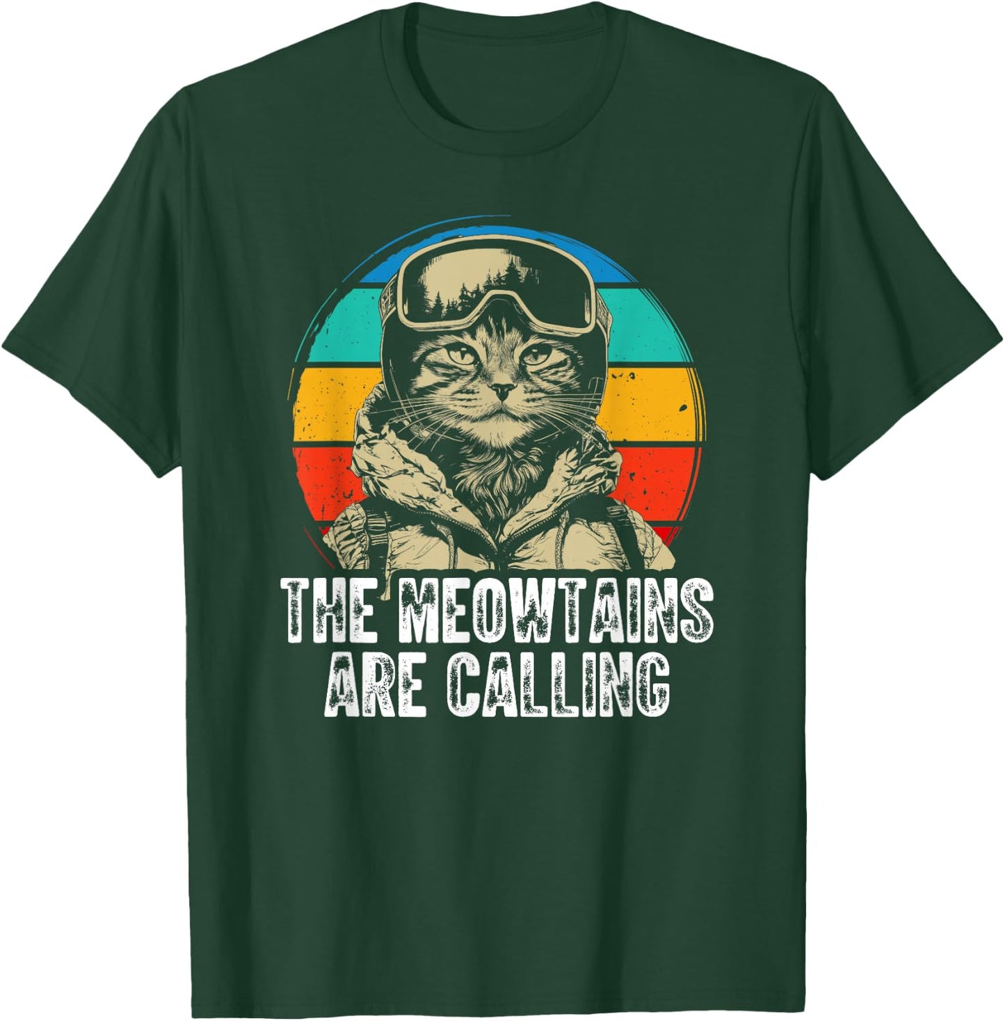 Funny Skiing Cat Gift Snowboarder Accessories The Meowtains Are Calling Cat Goggle Design -Adults Kids Black Short Sleeve S T-Shirt - T-Shirt | Forest