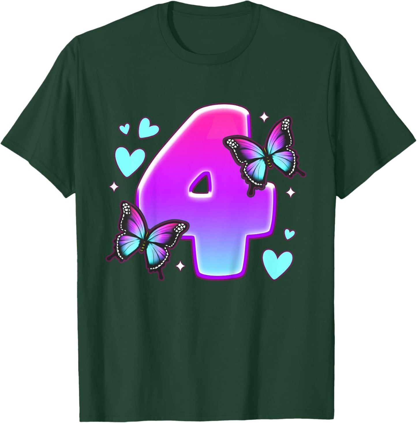Birthday Girl 4 years, Butterflies and Number 4 T-Shirt - T-Shirt | Forest