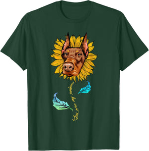 Sunflower Doberman head Funny Dog T-Shirt - T-Shirt | Forest