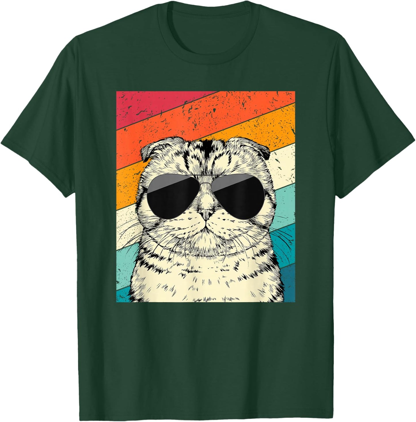Retro Vintage Scottish Fold Cat with Sunglasses Cat Lovers T-Shirt - T-Shirt | Forest