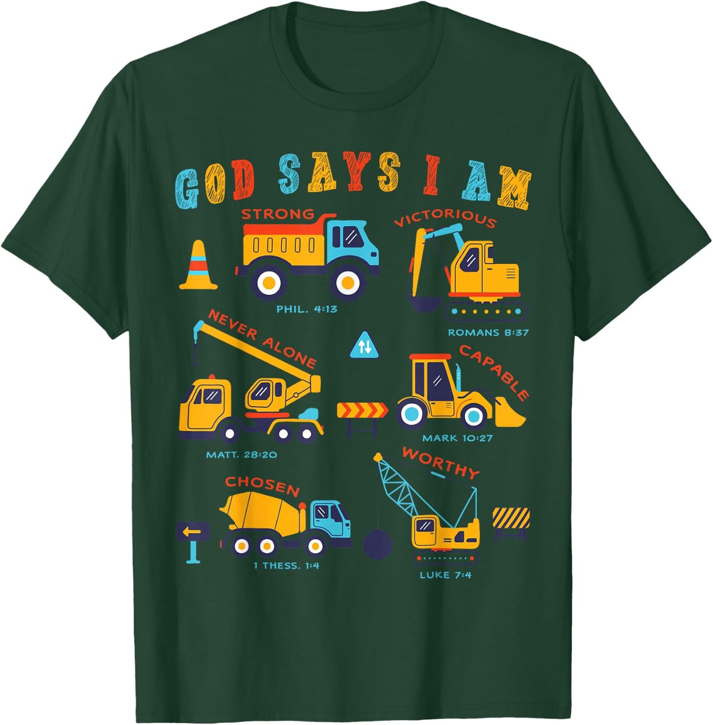Toddler Kids God Says I Am Construction Bible Verse Truck T-Shirt - T-Shirt | Forest