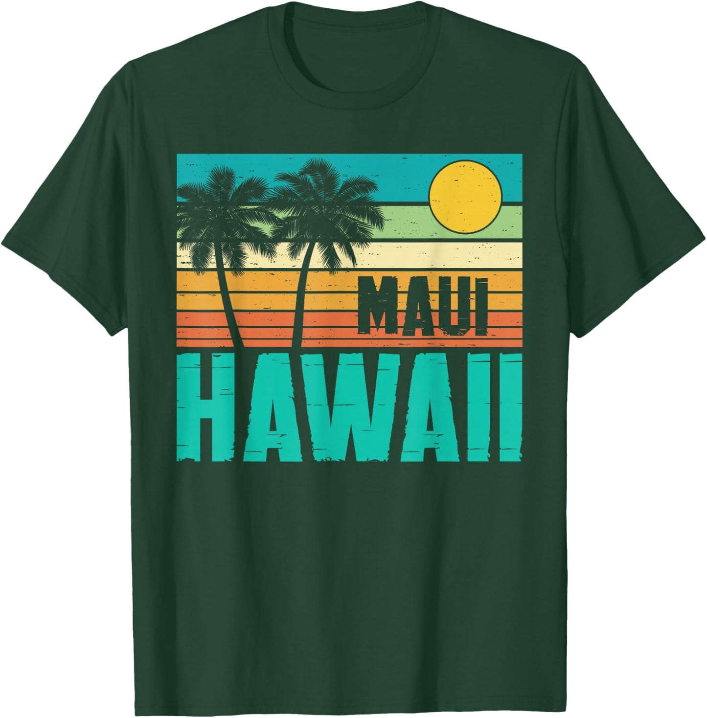 Maui Hawaii Beach Sunset Palm Trees Retro Summer Vacation T-Shirt - T-Shirt | Forest