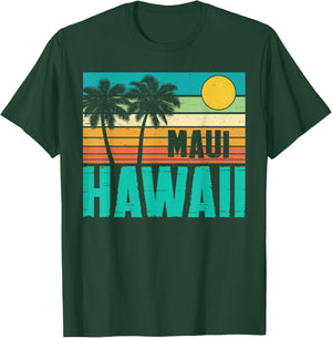 Maui Hawaii Beach Sunset Palm Trees Retro Summer Vacation T-Shirt - T-Shirt | Forest