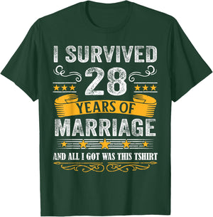 28th Wedding Anniversary shirt Couples Husband Wife 28 Years T-Shirt - T-Shirt | Forest