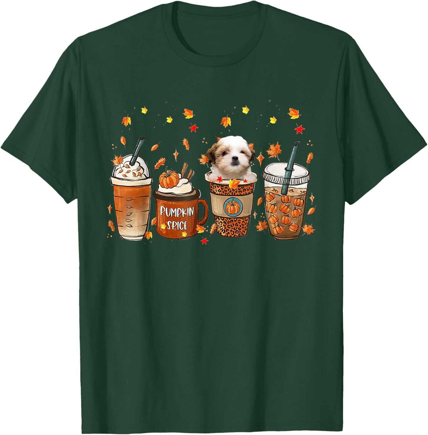 Teddy Bear Dog Fall Coffee Pumpkin Spice Latte Iced Autumn T-Shirt - T-Shirt | Forest