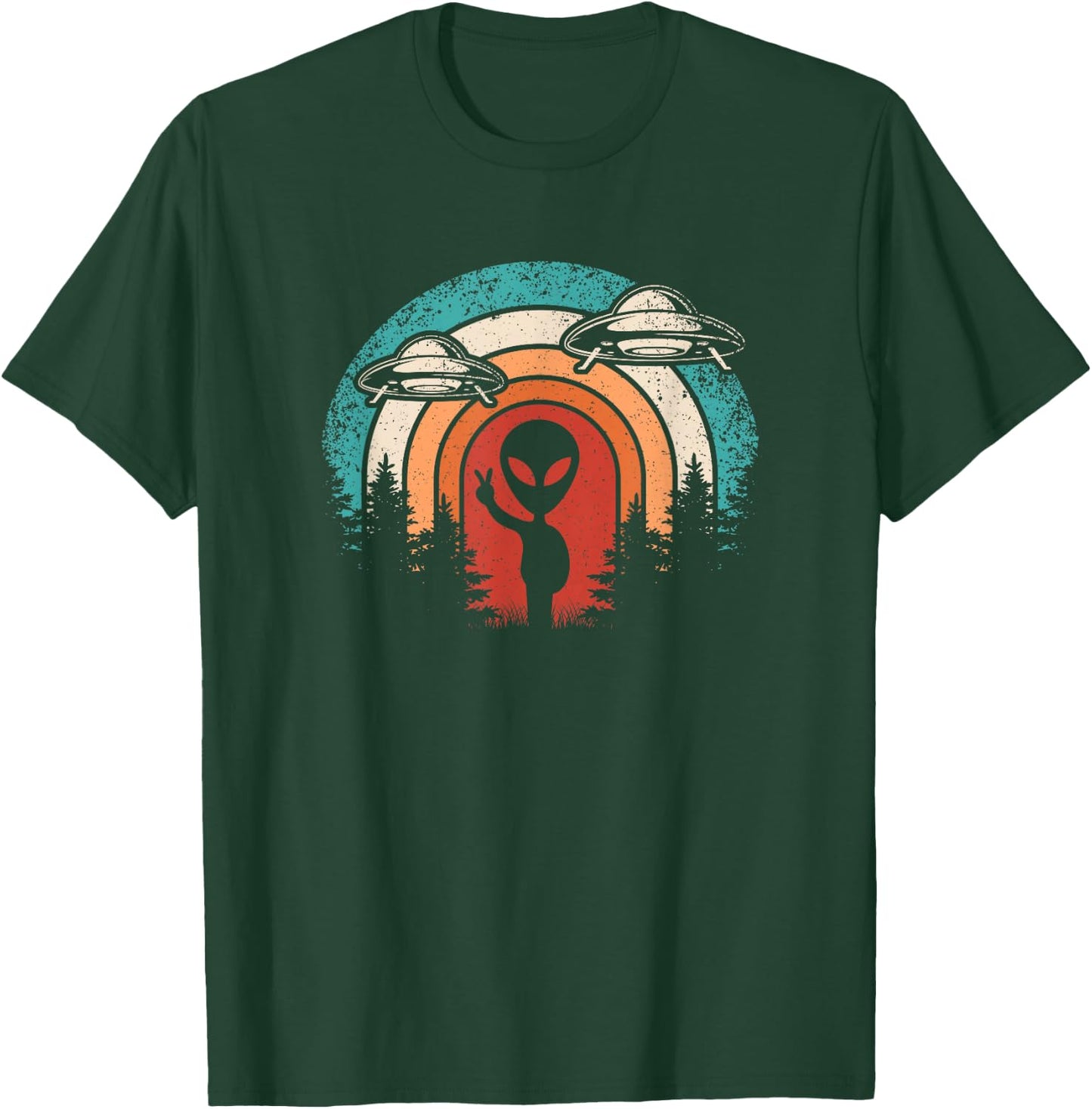 Funny Retro Alien UFO Space Extraterrestrial Men Women T-Shirt - T-Shirt | Forest