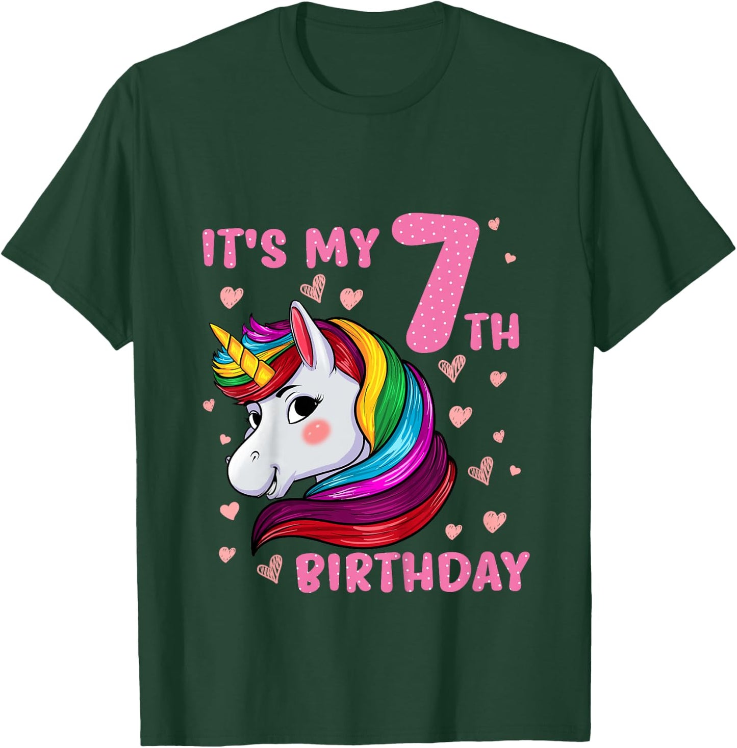Unicorn Girl 7 Birthday Unicorn It's My 7th Birthday T-Shirt - T-Shirt | Forest