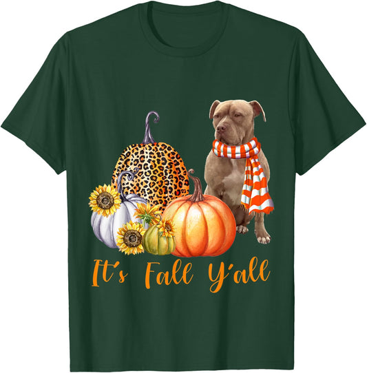 It's Fall Y'all Pitbull Dog Leopard Pumpkin Fall T-Shirt - T-Shirt | Forest