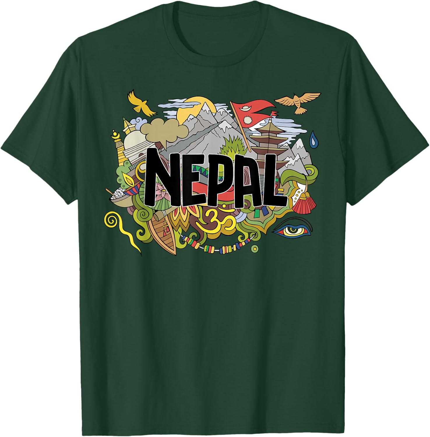 Nepali Flag Collage Everest Temples and Cultures of Nepal T-Shirt - T-Shirt | Forest