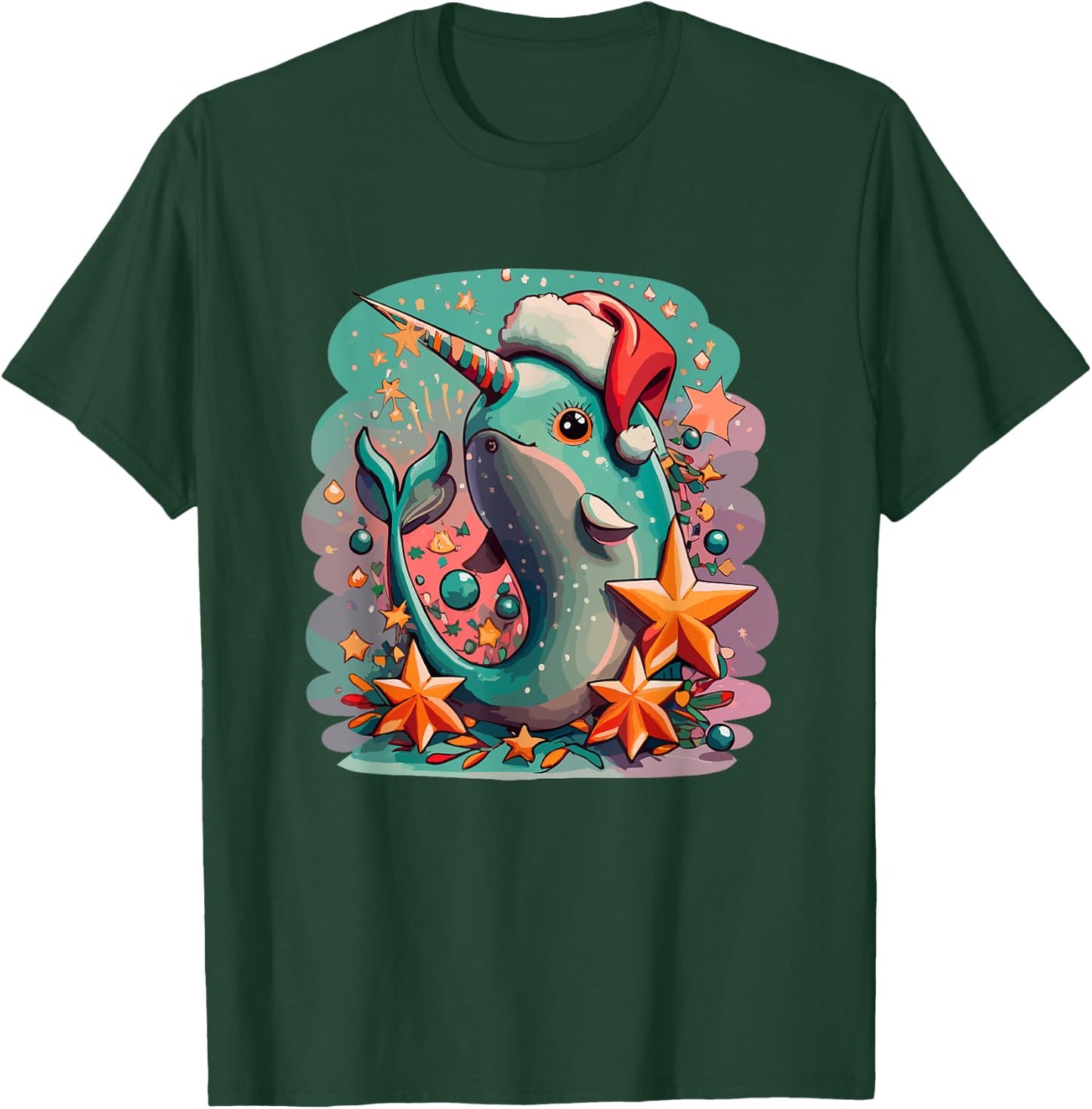 Cute Baby Narwhal Santa Hat Christmas Girls Women Boys Kids T-Shirt - T-Shirt | Forest