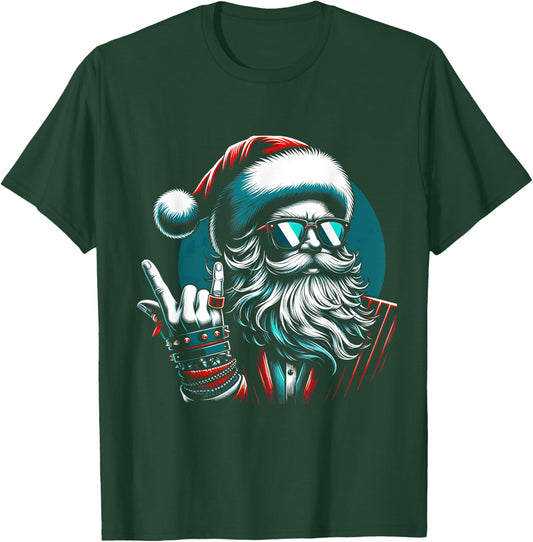 Punk Santa Rock N Roll Emo Heavy Metal Christmas T-Shirt - T-Shirt | Forest