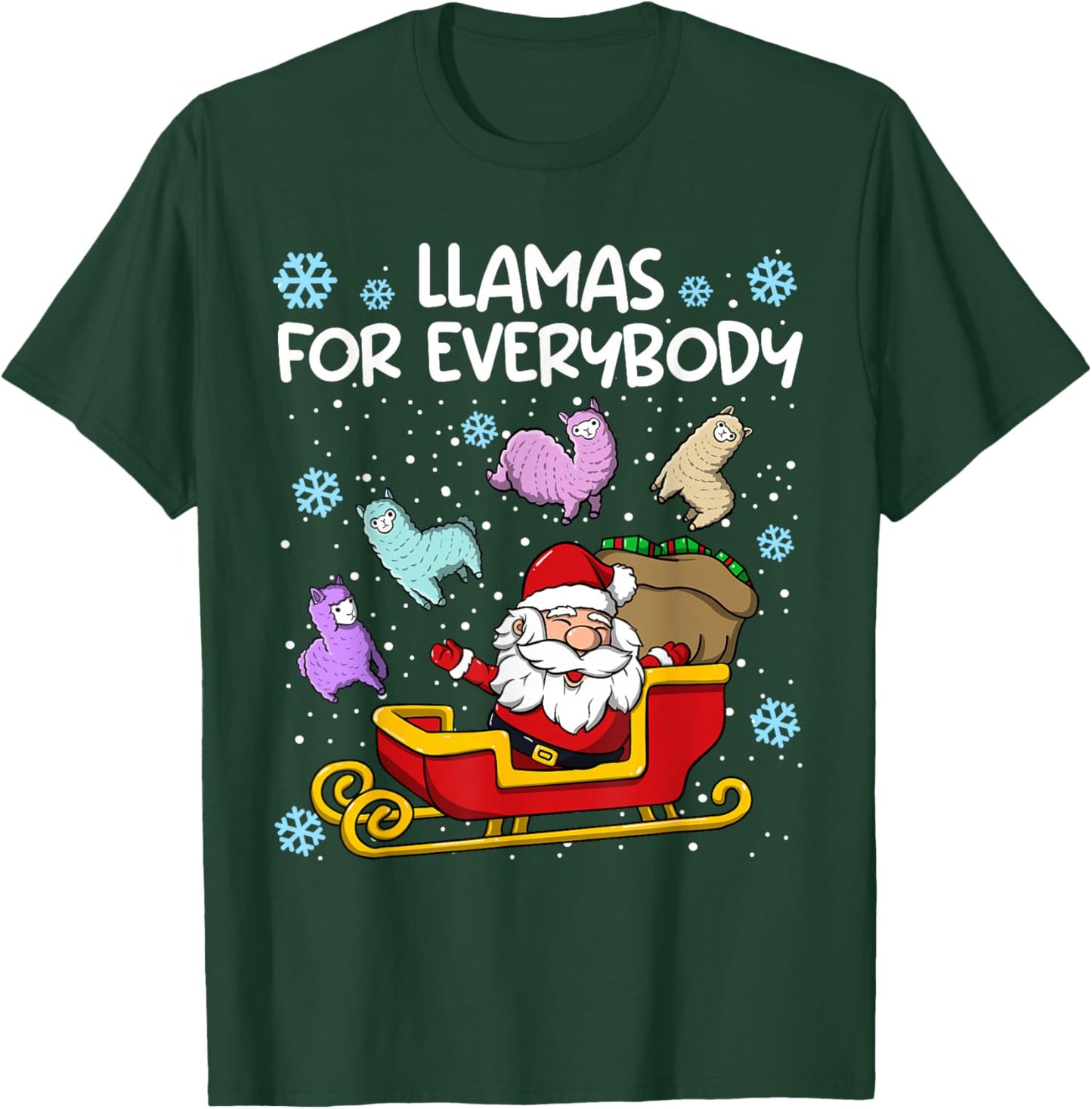 Llamas for Everybody Santa Sled Funny Christmas Llama T-Shirt - T-Shirt | Forest