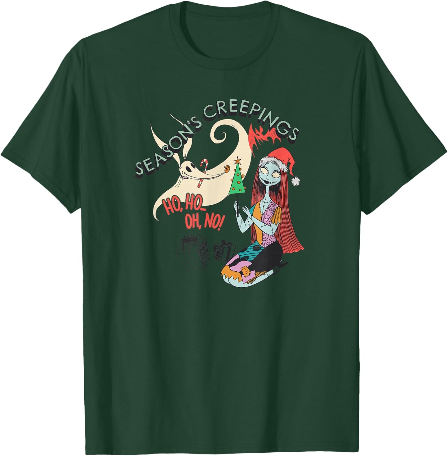 Amazon Essentials Men's Nightmare Before Christmas Sally and Zero Season’s Creepings , Grey Graphic Print, Small T-Shirt - T-Shirt | Forest