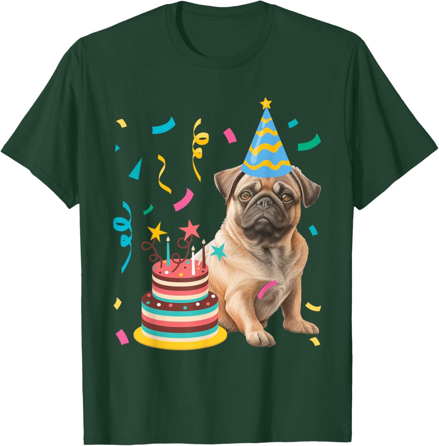 Funny Pug Shirts Pug Birthday Celebration -Adults & Older Children - Dog Lovers (Pug Lovers) Black Small T-Shirt - T-Shirt | Forest
