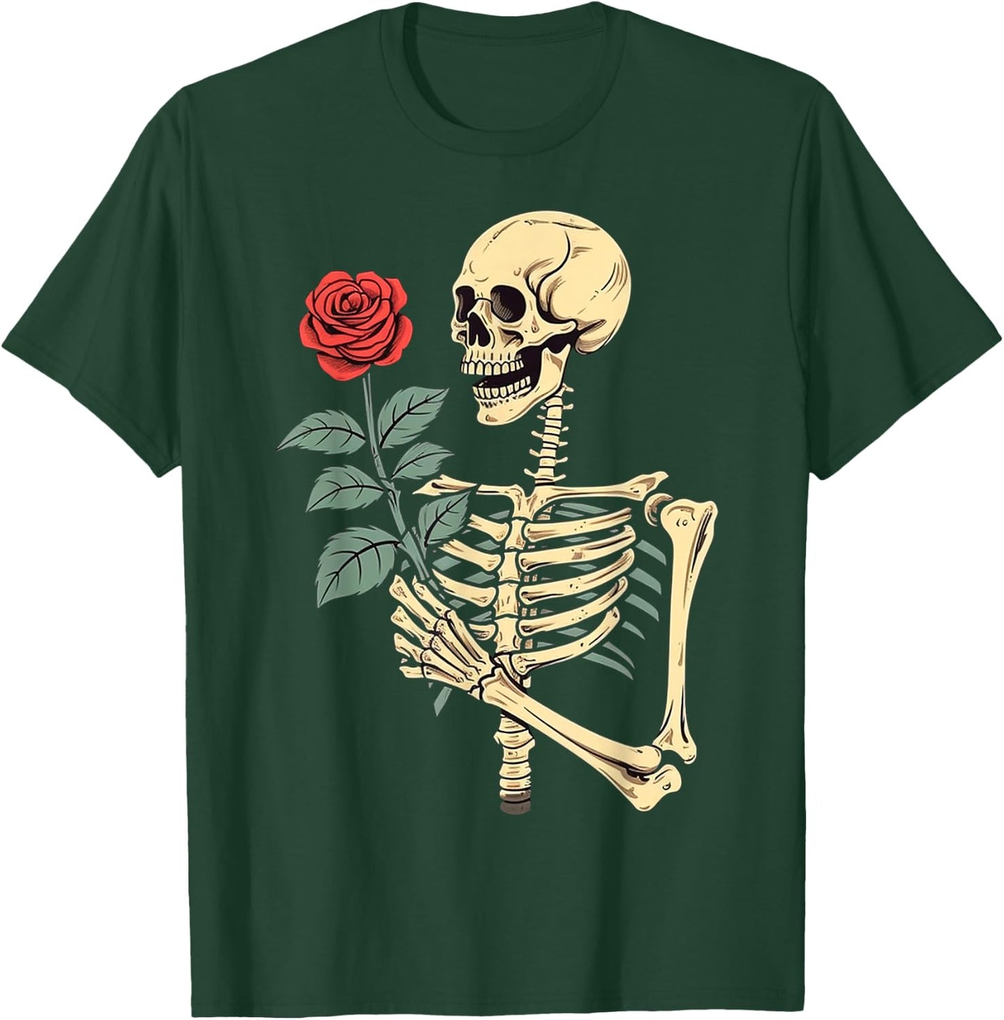 Skeleton Hand Holding a Red Rose T-Shirt - T-Shirt | Forest