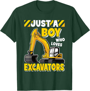 Just A Boy Who Loves Excavators Kids Construction Vehicle T-Shirt - T-Shirt | Forest