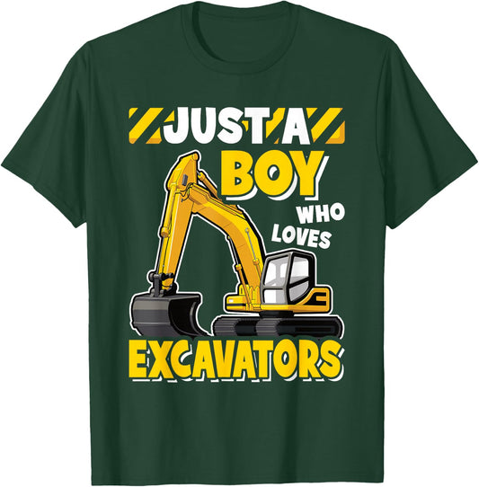 Just A Boy Who Loves Excavators Kids Construction Vehicle T-Shirt - T-Shirt | Forest