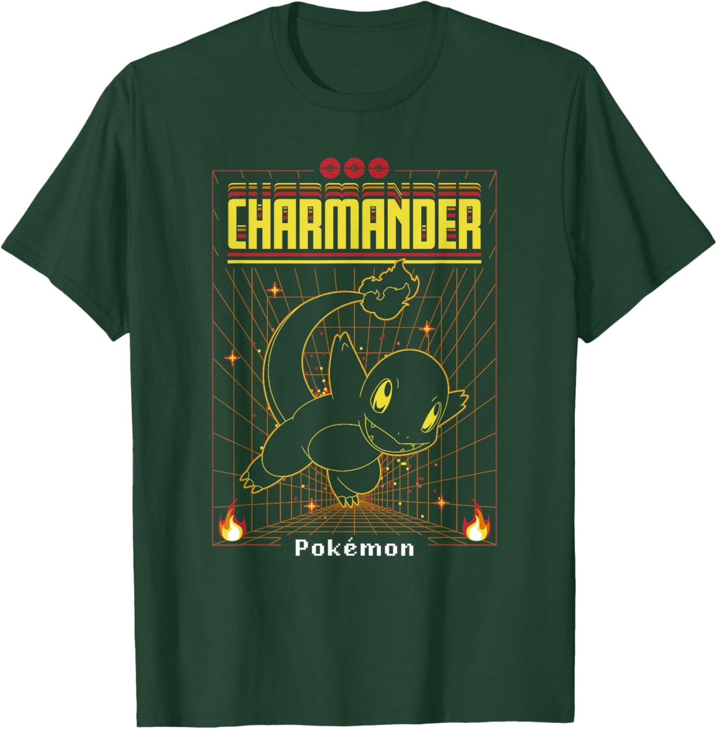 Pokémon Charmander 3D Grid Schematic T-Shirt - T-Shirt | Forest