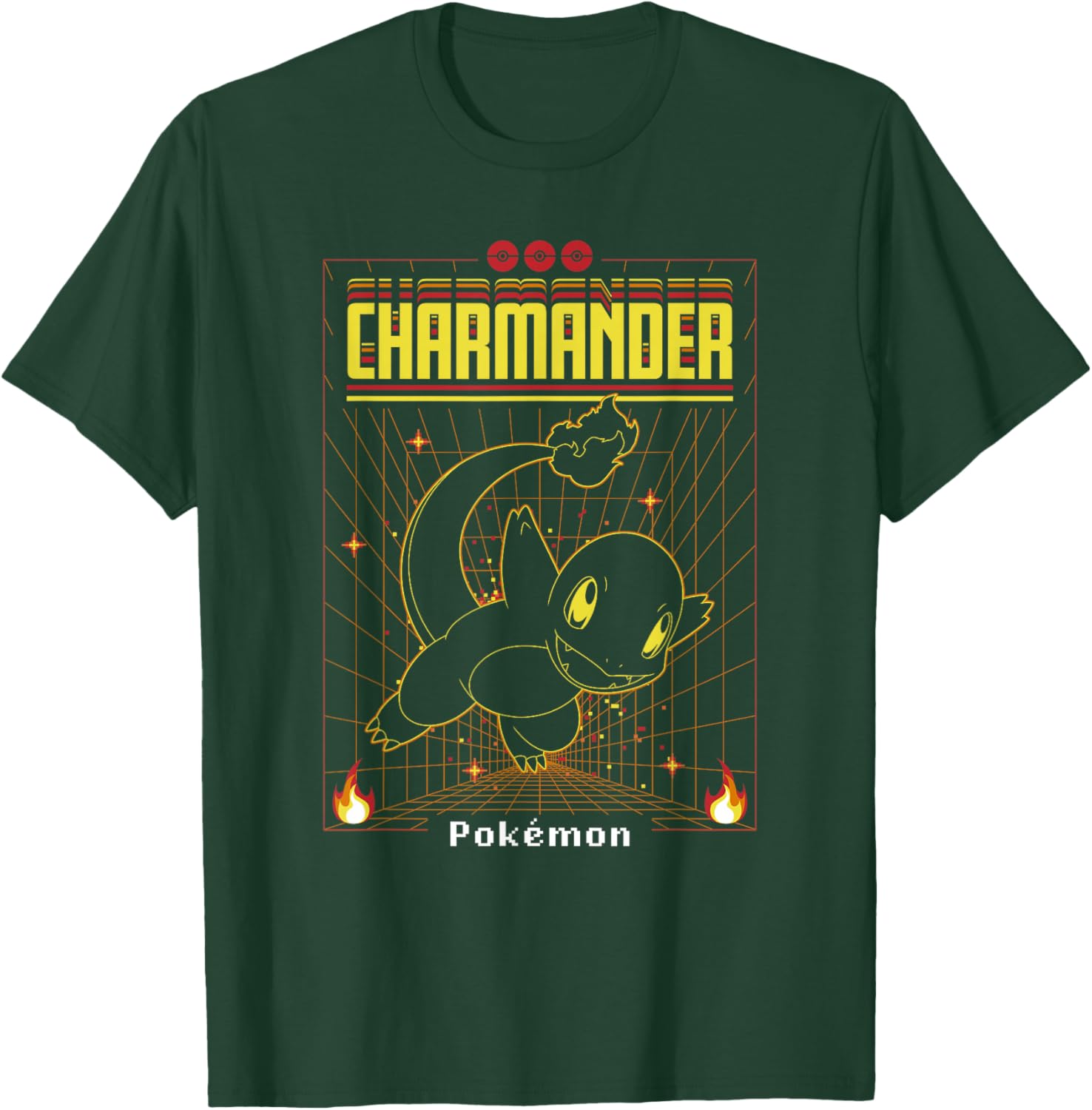 Pokémon Charmander 3D Grid Schematic T-Shirt - T-Shirt | Forest