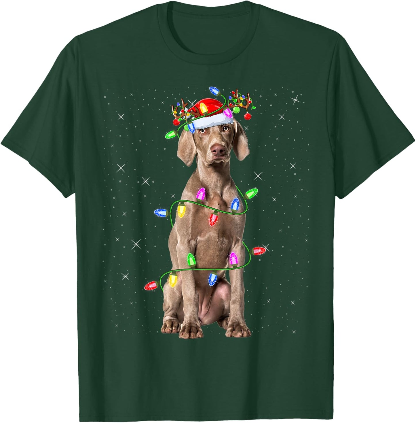 Weimaraner Dog Lover Xmas Lights Santa Weimaraner Christmas T-Shirt - T-Shirt | Forest