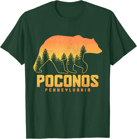 Poconos Pennsylvania Bear Hiking Vintage Pocono Mountains T-Shirt - T-Shirt | Forest