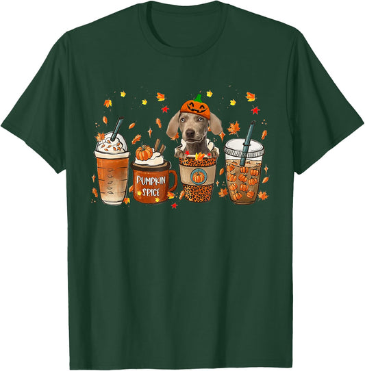 Weimaraner Fall Coffee Pumpkin Spice Latte Iced Autumn T-Shirt - T-Shirt | Forest