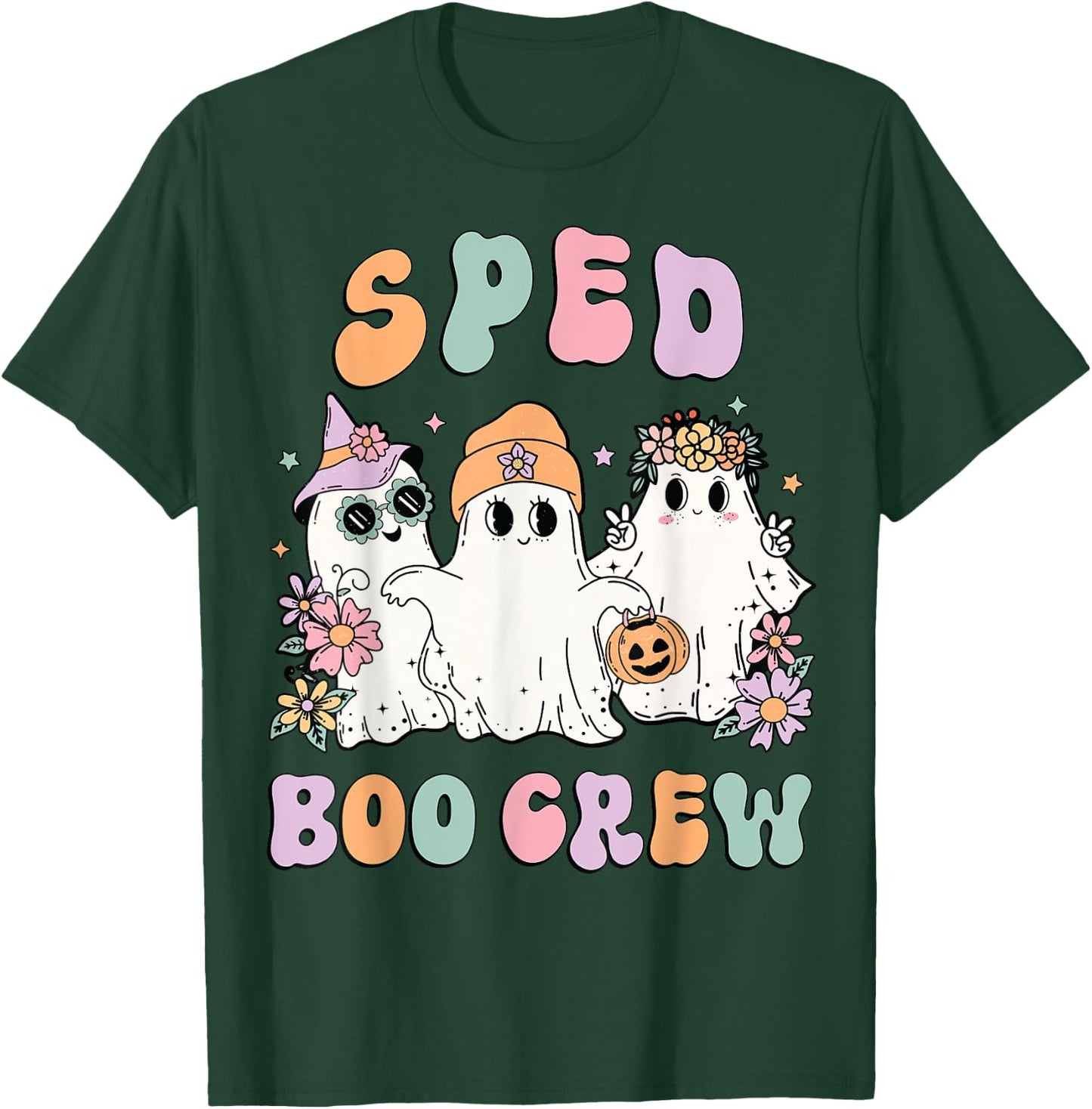 SPED Boo Crew Halloween Floral Ghost Special Ed SPED Teacher Women Kids T-Shirt - T-Shirt | Forest