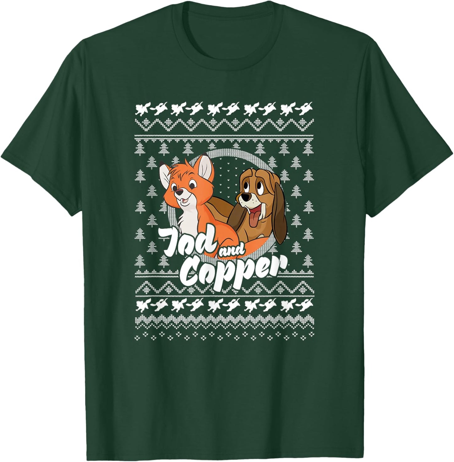 Disney The Fox and The Hound Christmas Tod and Copper Logo T-Shirt - T-Shirt | Forest