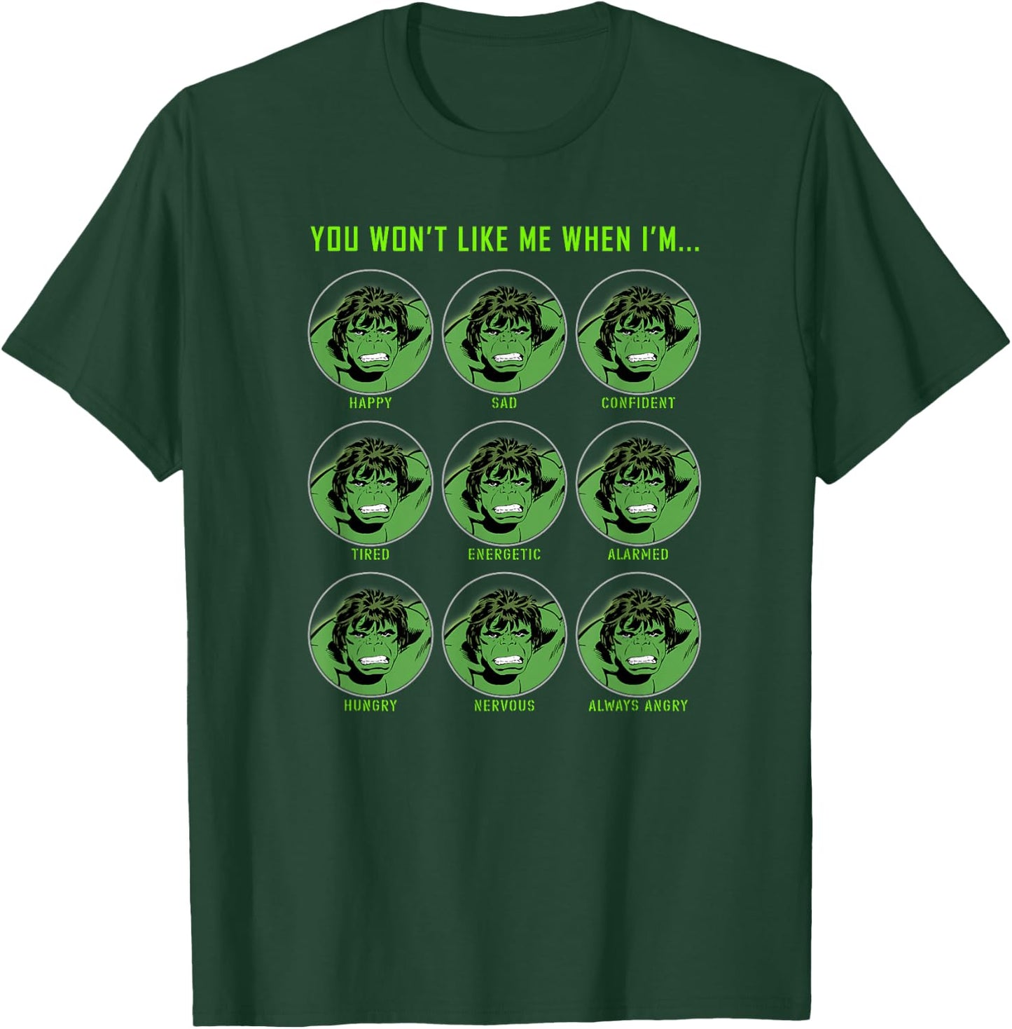 Marvel Hulk Classic Comic Expressions Of Hulk Grid T-Shirt - T-Shirt | Forest
