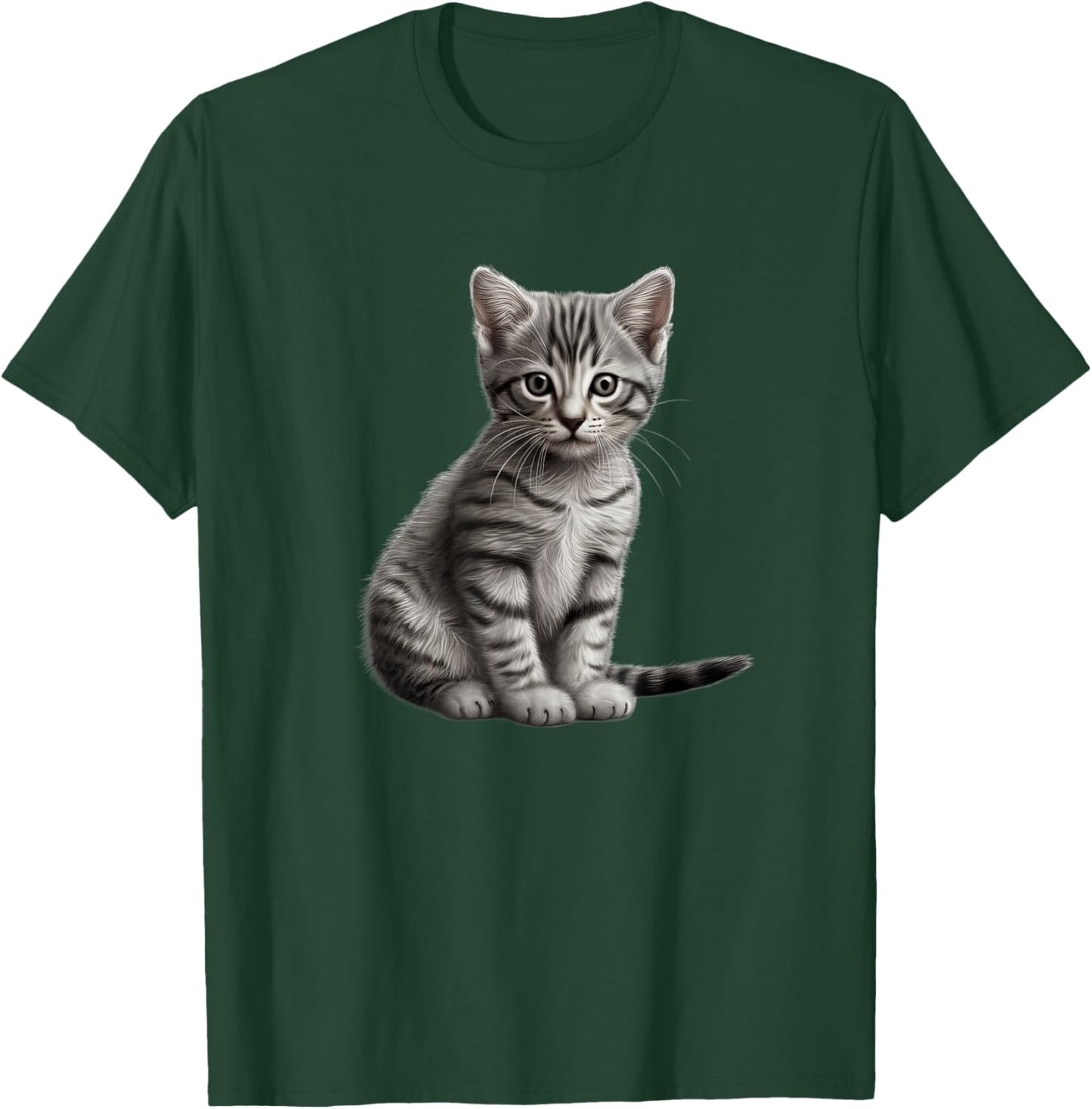 Grey Tabby Cat : Women's Cat-Themed Kids , Black, Small, Short Sleeve, Classic Fit, , Cute, Spring, Summer T-Shirt - T-Shirt | Forest