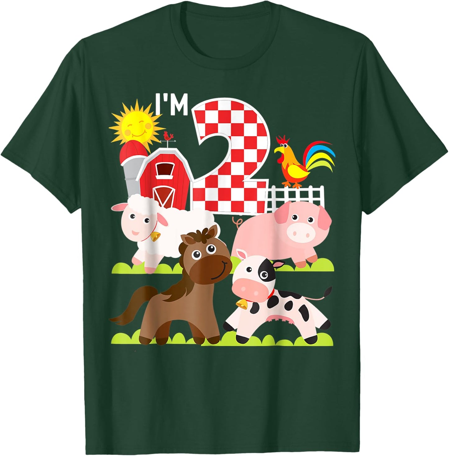Farm Animals Barnyard 2nd Birthday I'm 2 Year Old Toddler T-Shirt - T-Shirt | Forest