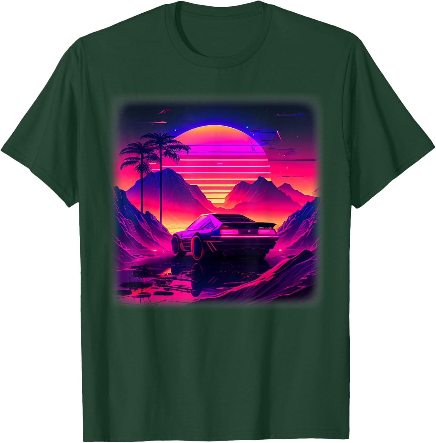Synthwave Vaporwave Sunset Palm Trees 80s 90s Illustration T-Shirt - T-Shirt | Forest