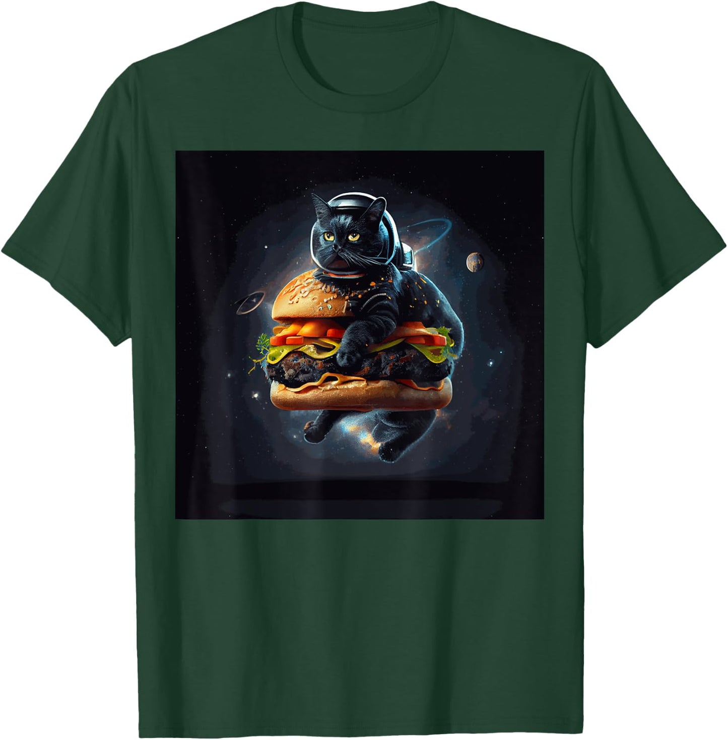 Funny Black Cat Astronaut Hamburger For Kids, Women, Men T-Shirt - T-Shirt | Forest