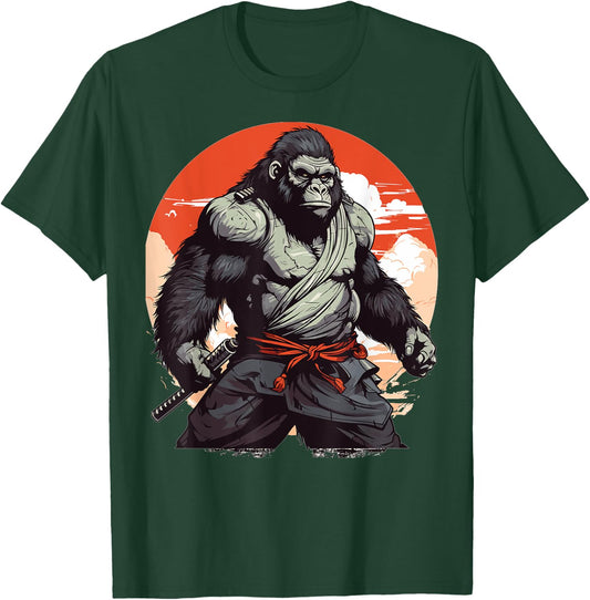Samurai Monkey Warrior Japanese Ninja Gorilla Kawaii T-Shirt - T-Shirt | Forest