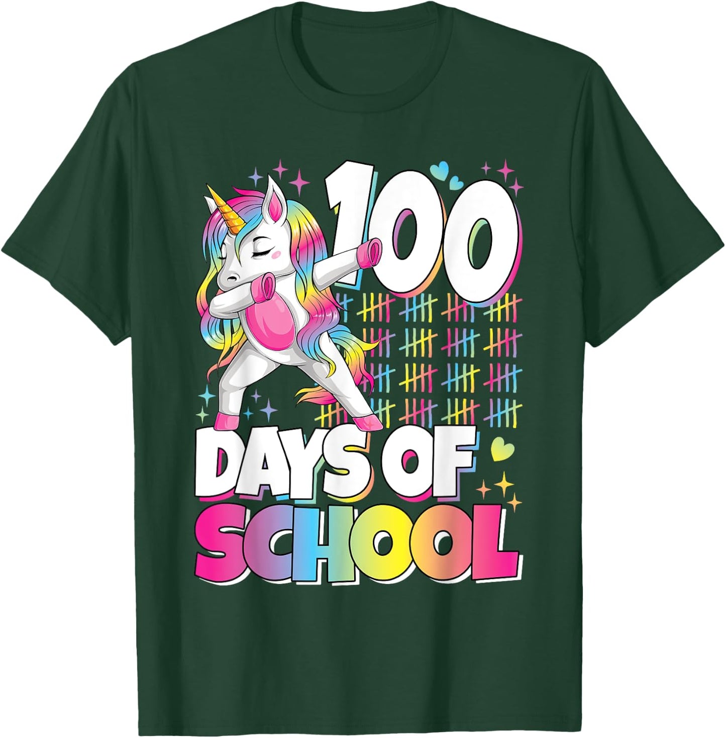 Cute 100 Days Of School Unicorn 100th Day Of School Girls T-Shirt - T-Shirt | Forest